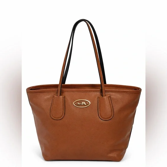 Coach Brown Leather Structured Tote Full Zip Shoulder Bag Everyday - Picture 13 of 14